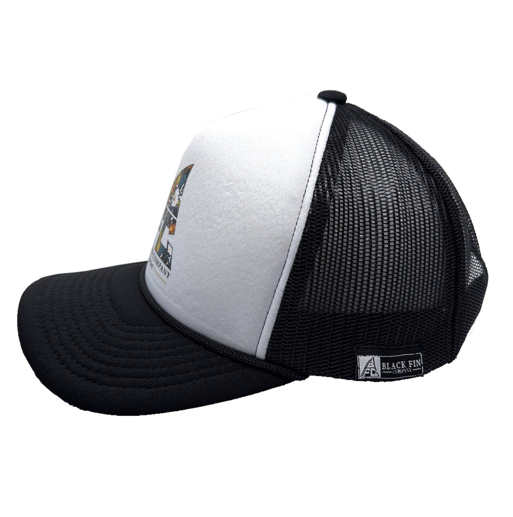 Tropical Mid Profile Mesh Back Trucker Hat - Black Fin
