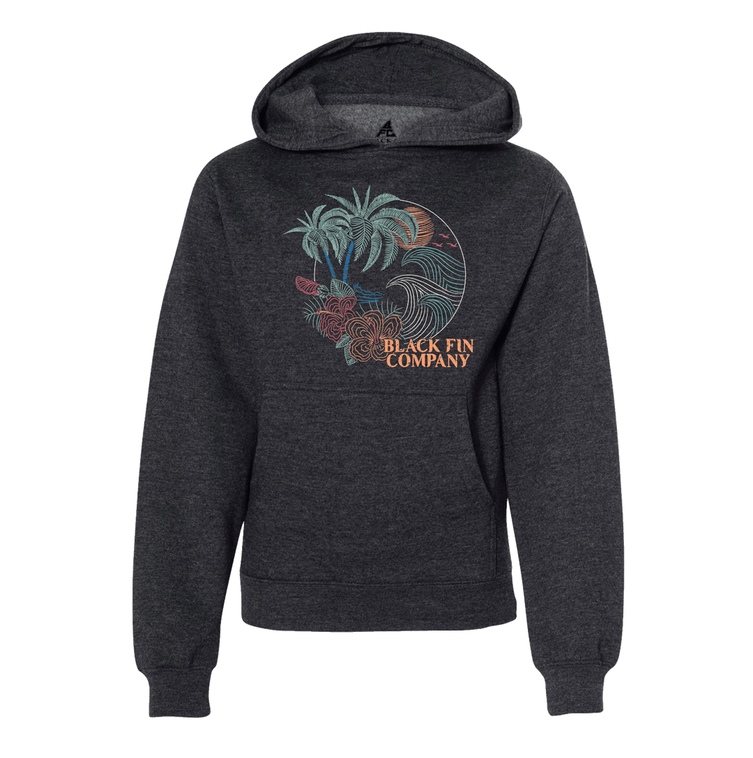 Tropical Hooded Pullover Sweater (Youth) - Black Fin