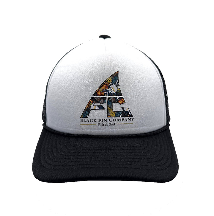 Tropical Mid Profile Mesh Back Trucker Hat - Black Fin