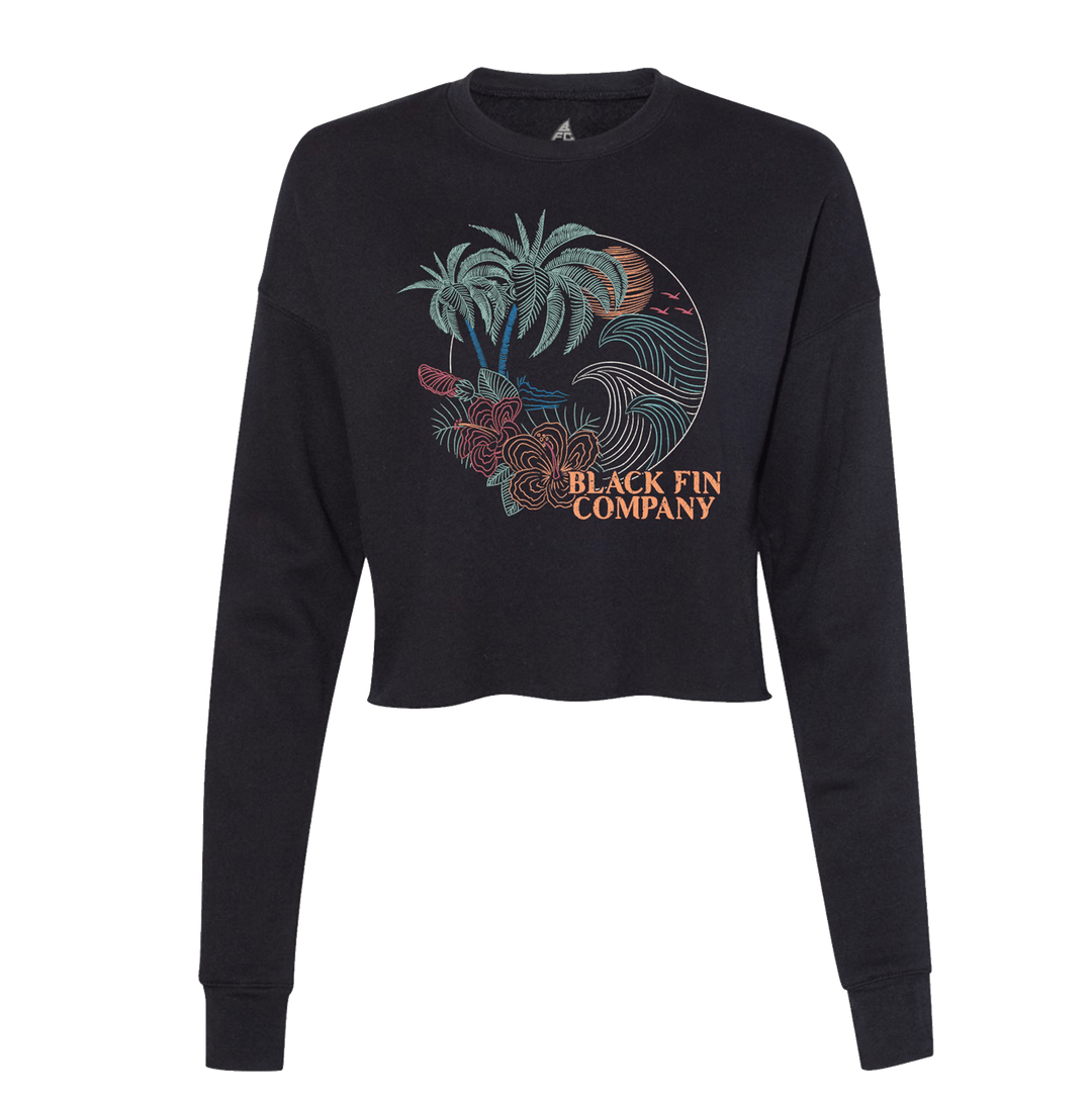 Vibes Crop Crew Fleece - Black Fin